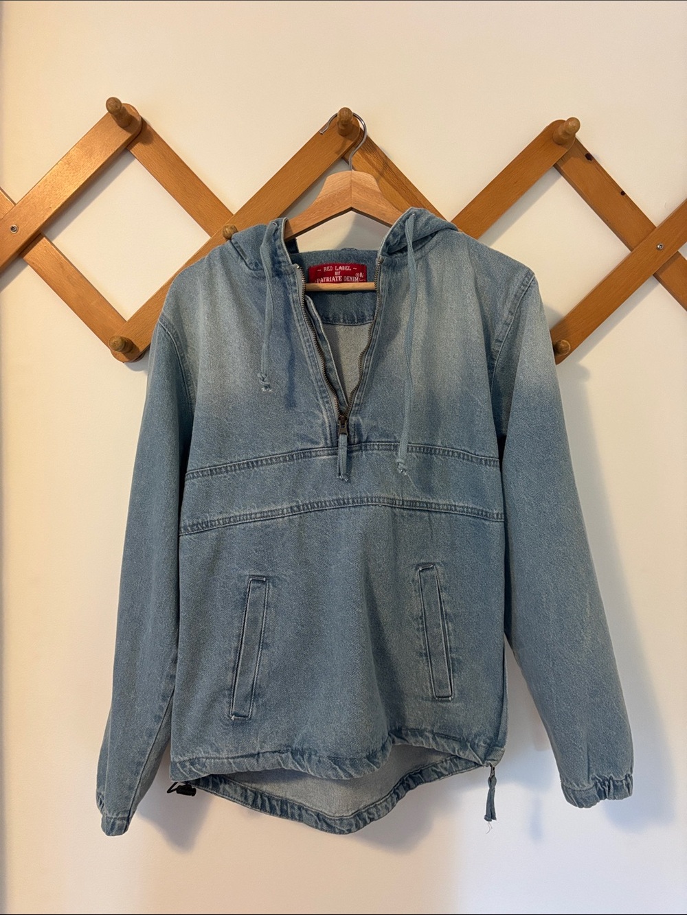 Red Label by Patriate Denim Light Wash Hooded Jean Pullover Jacket M